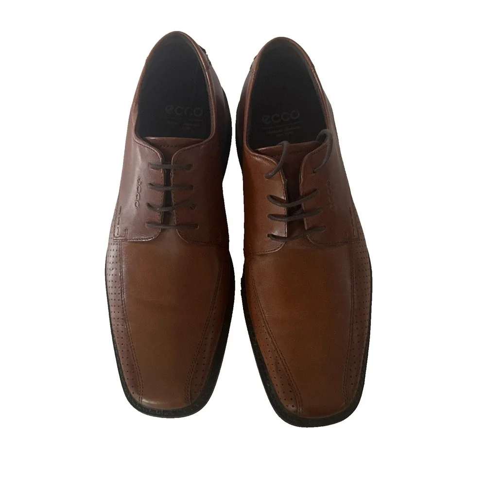 ECCO Dress Shoes Men 10.5 Brown Derby Perforated Leather EU 44